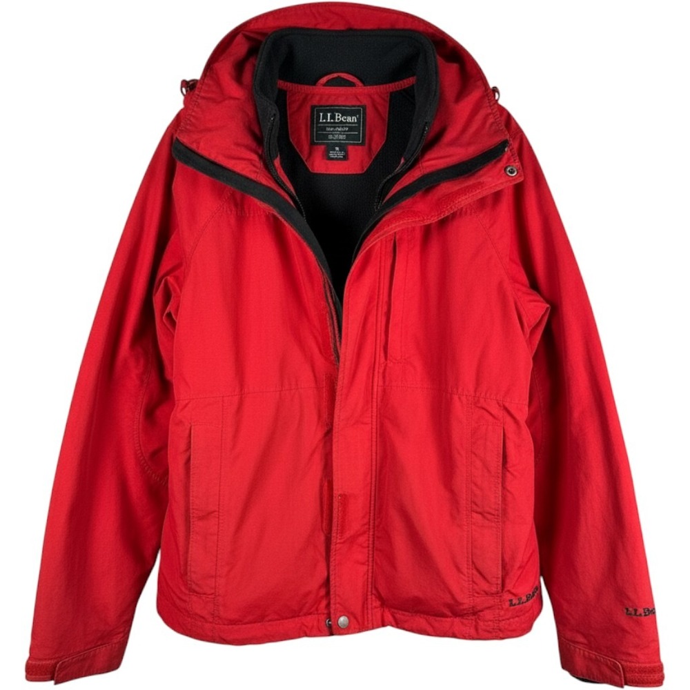 L.L. Bean Sweater Fleece 3-In-1 Jacket Women's S Red Blue Full Zip Hood